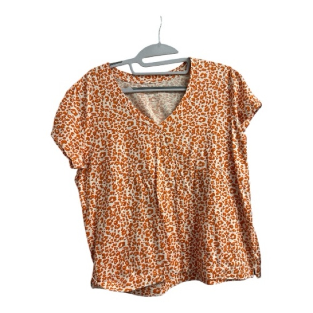 LOFT Vintage Soft Leopard Print Orange and White 100% Cotton V-Neck Tee - Picture 4 of 8